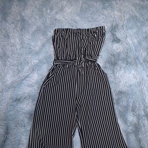 Strapless striped pant romper!